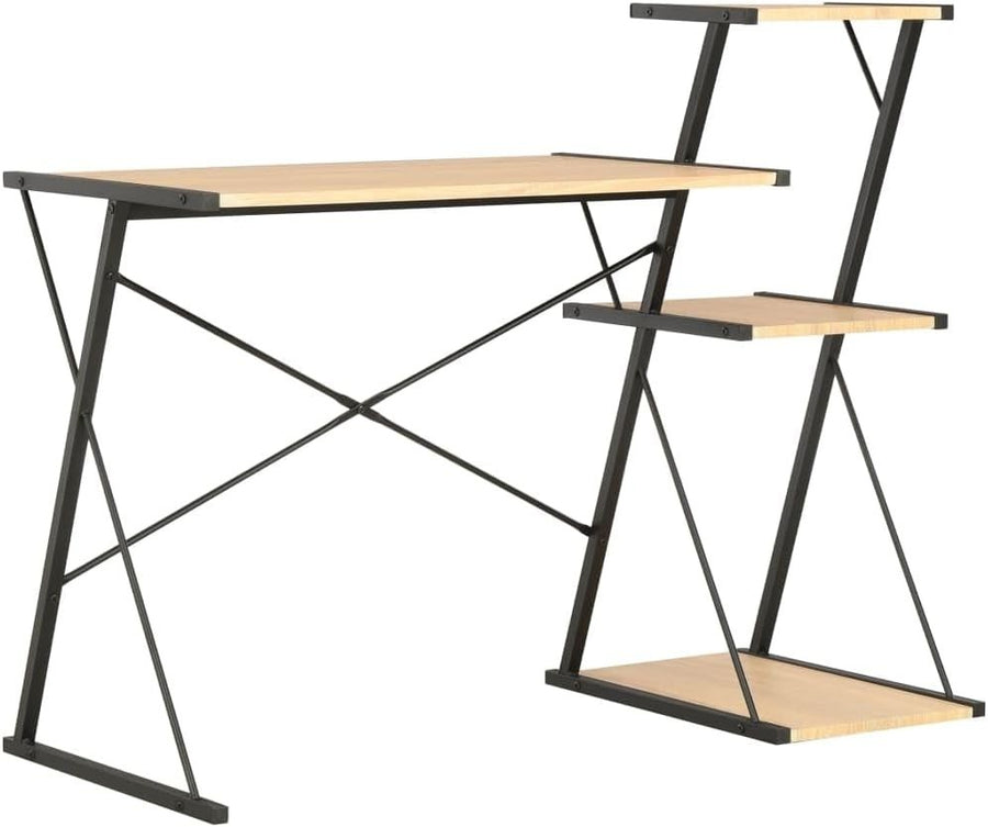 Z-Shaped Computer Desk with Shelves 116x50x93cm Black + Oak Home Office Table