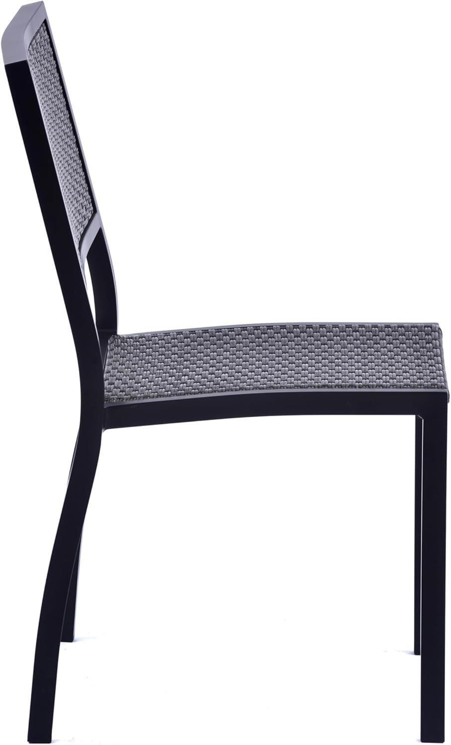 Grey Rattan Dining Chair Stackable Patio Garden Side Chair Metal Frame