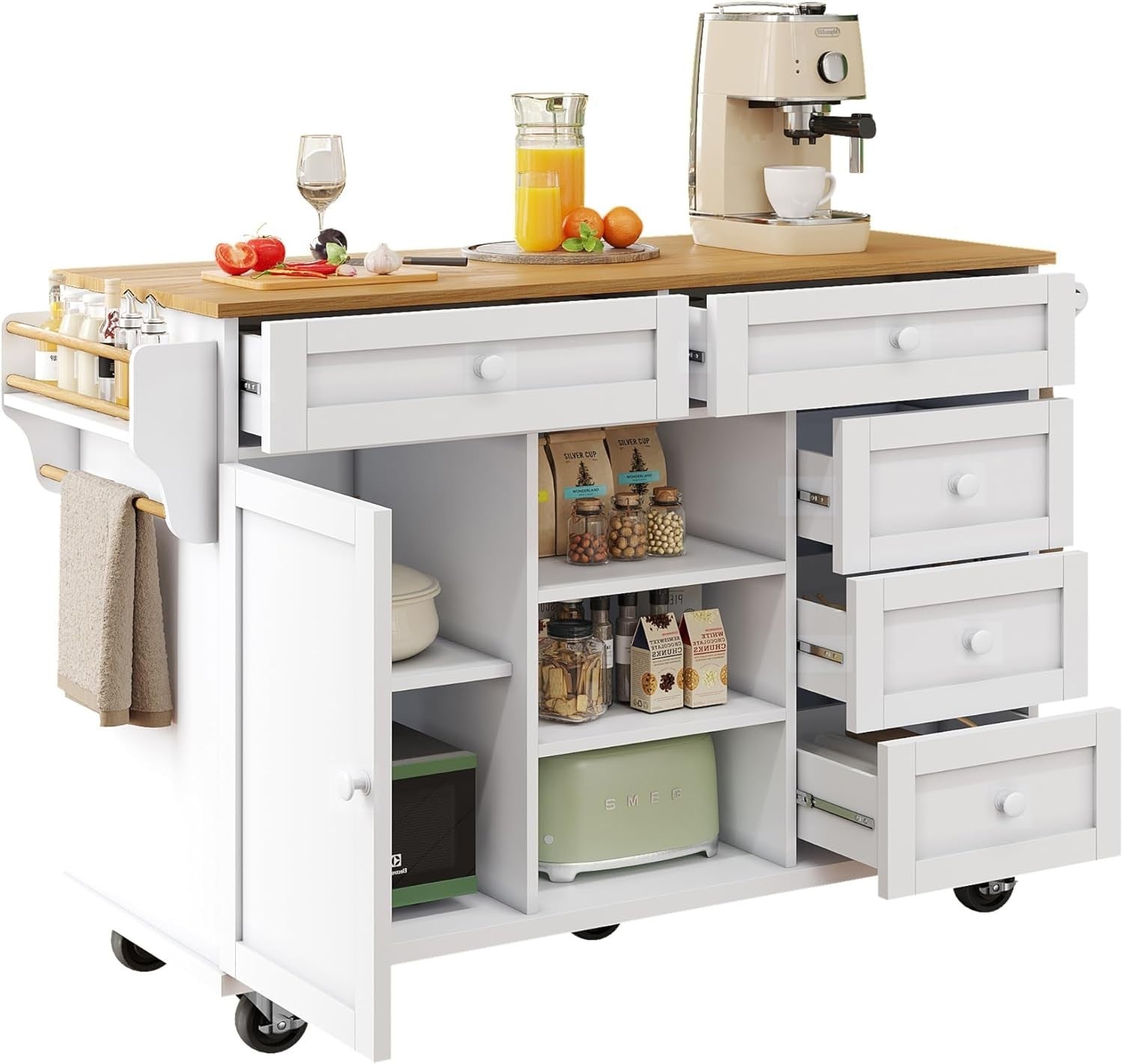 Dining Trolley with Drawers & Storage Cabinet White 134x46x92cm
