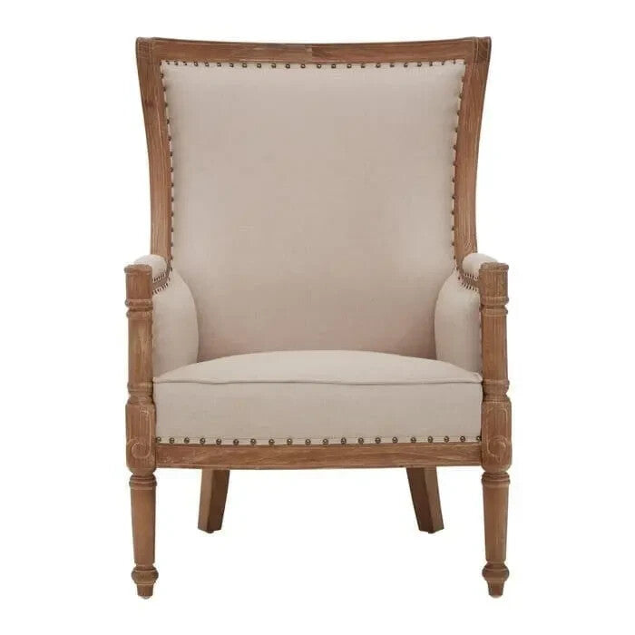 High Back Cream Accent Chair Mahogany Frame Vintage Throne Style Seat