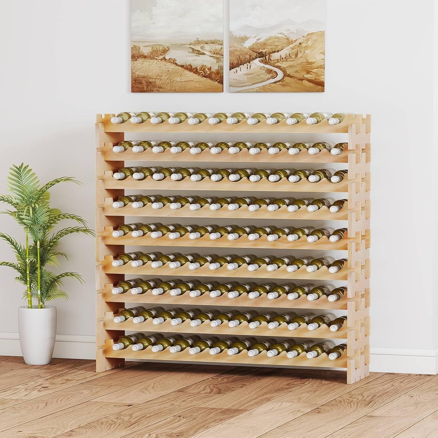 Large Wooden Wine Rack 108 Bottle Storage Stand | 9-Tier Free Standing Shelf