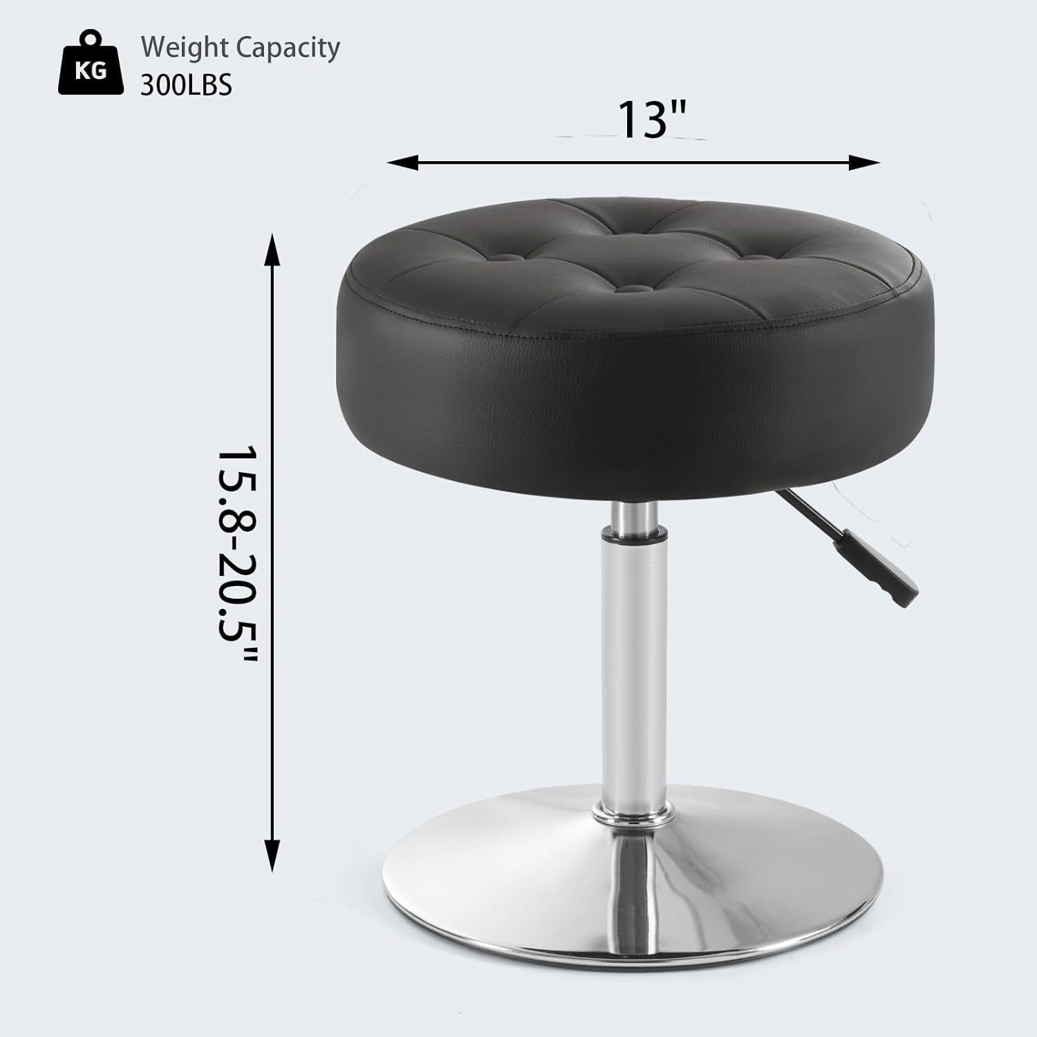Black PU Leather Vanity Chair – Adjustable Round Swivel Makeup Stool