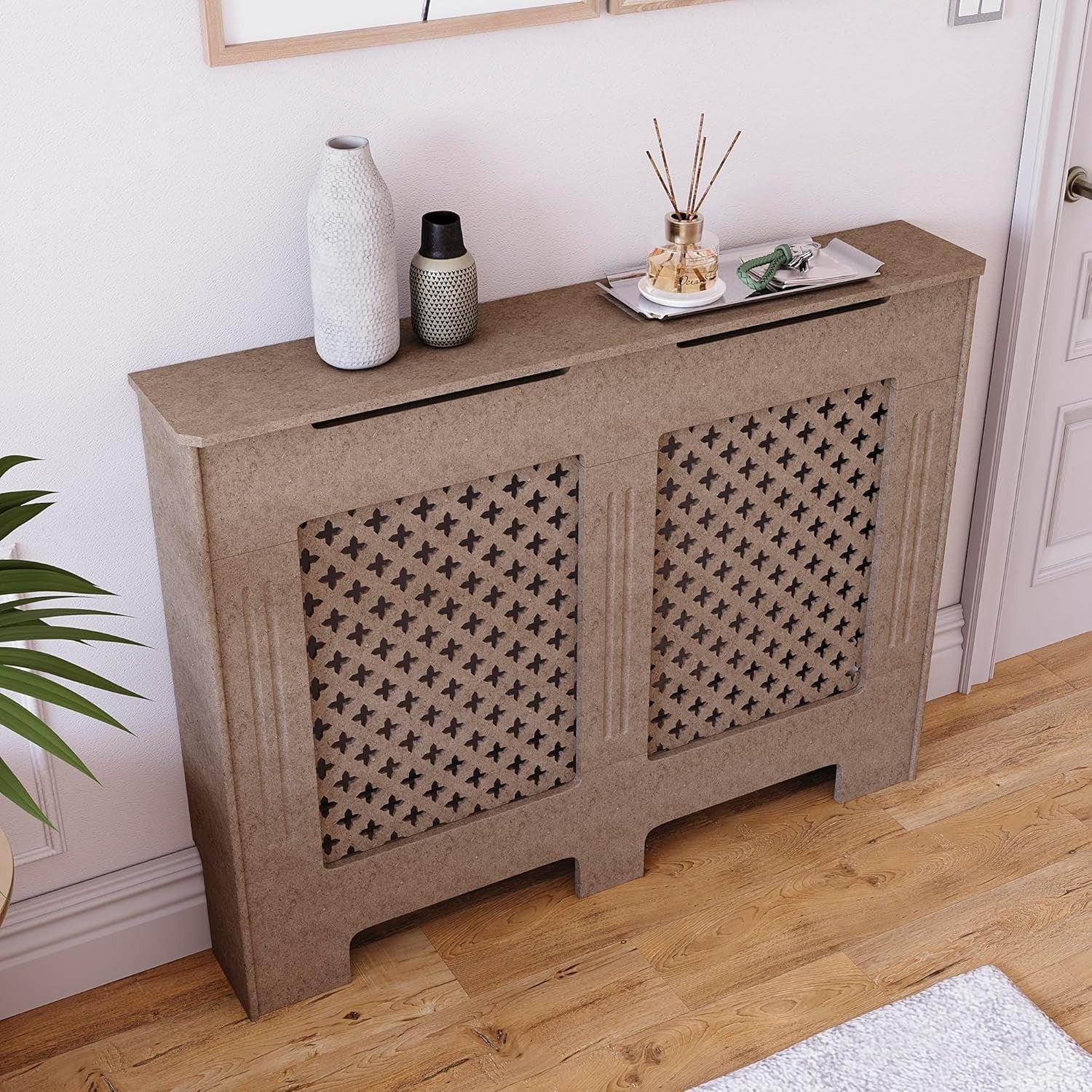 Medium Unfinished Radiator Cover | Customisable MDF Cross Pattern Cabinet