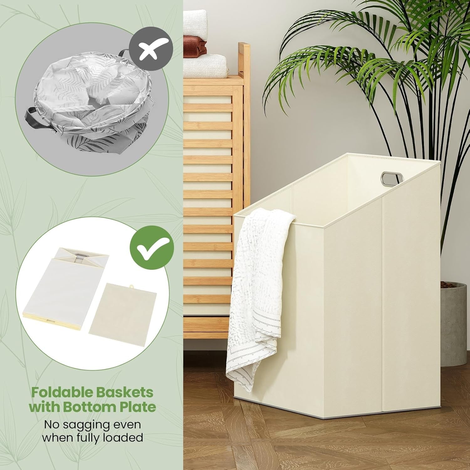 Bamboo 2 Compartment Tilt Out Laundry Hamper Cabinet with Shelves 80x30x72cm