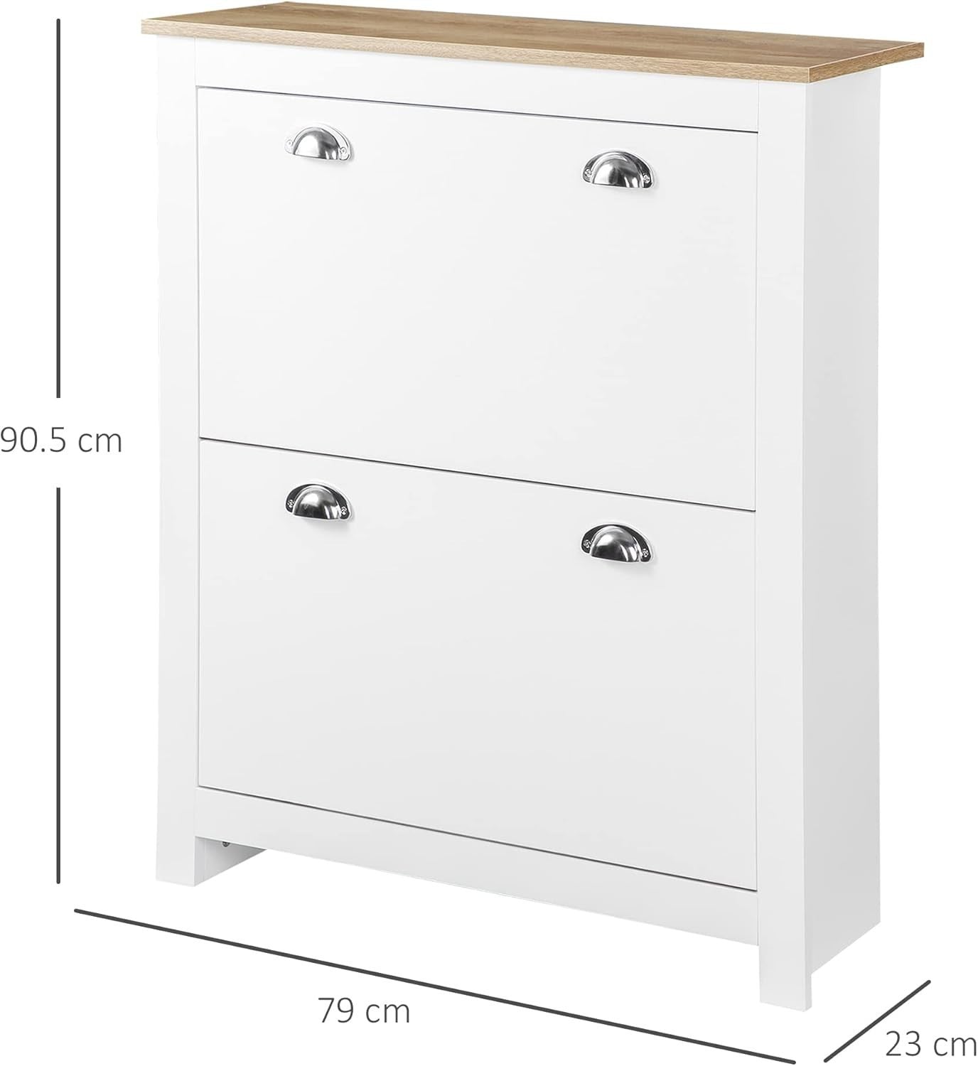 2-Drawer Narrow Shoe Cabinet with Flip Doors & Adjustable Shelves White