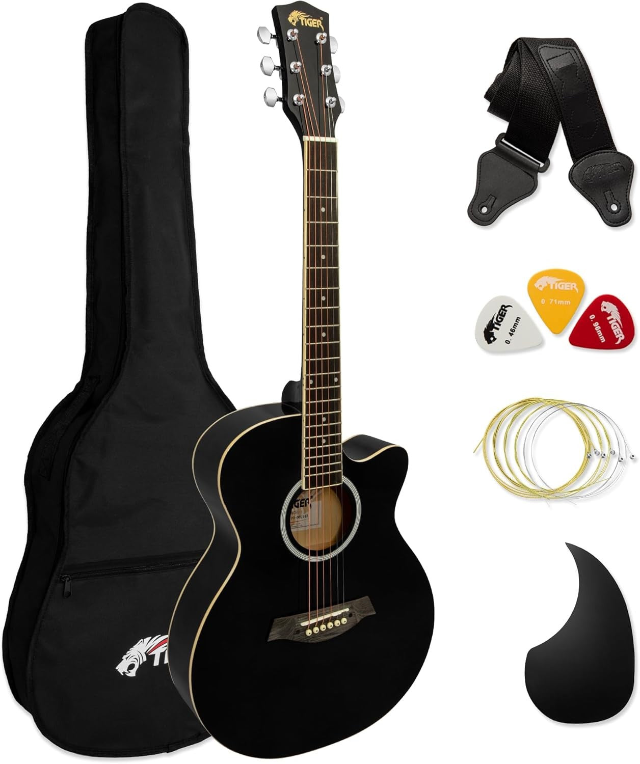 3/4 Size Acoustic Guitar Starter Kit Steel Strings Black