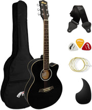 3/4 Size Acoustic Guitar Starter Kit Steel Strings Black