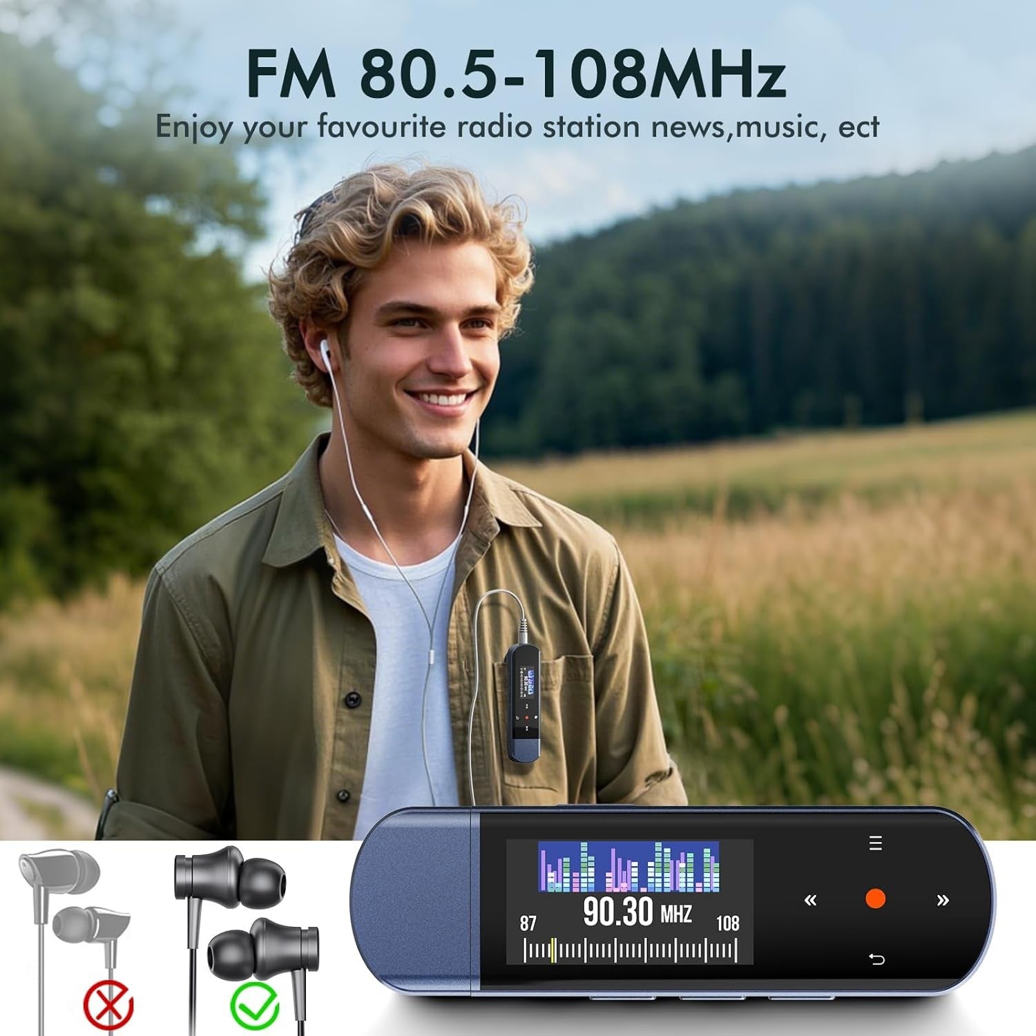 64GB MP3 Player Bluetooth 5.3 Clip Sports FM Radio