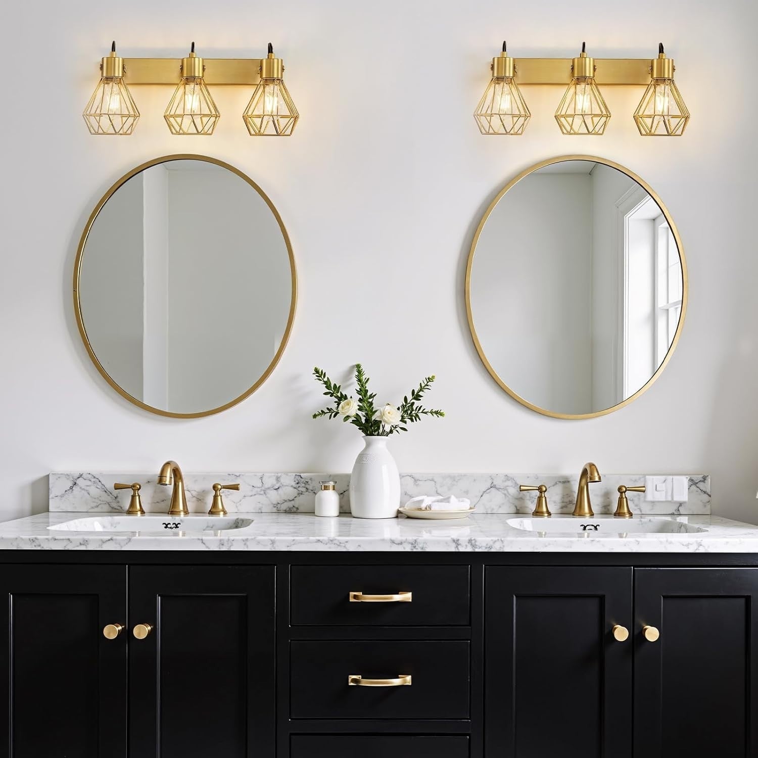 Rotatable 3-Light Gold Vanity Wall Sconce, Vintage Farmhouse Bath Light
