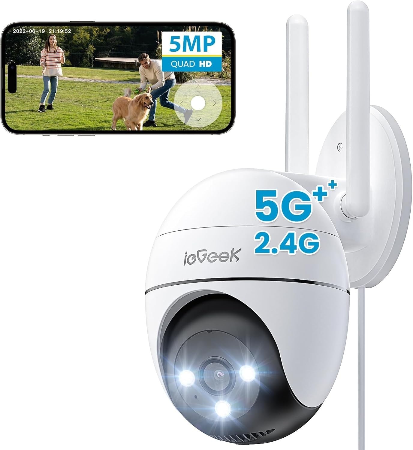 5MP PTZ Security Camera Outdoor WiFi 360° Color Night Vision Alexa