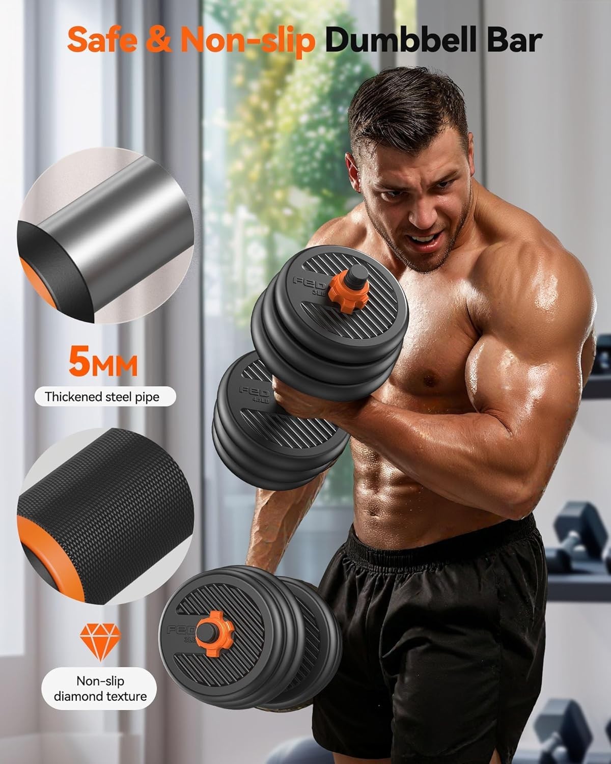 Adjustable Dumbbell Set 45lb 4 in 1 Free Weights Home Gym Kit