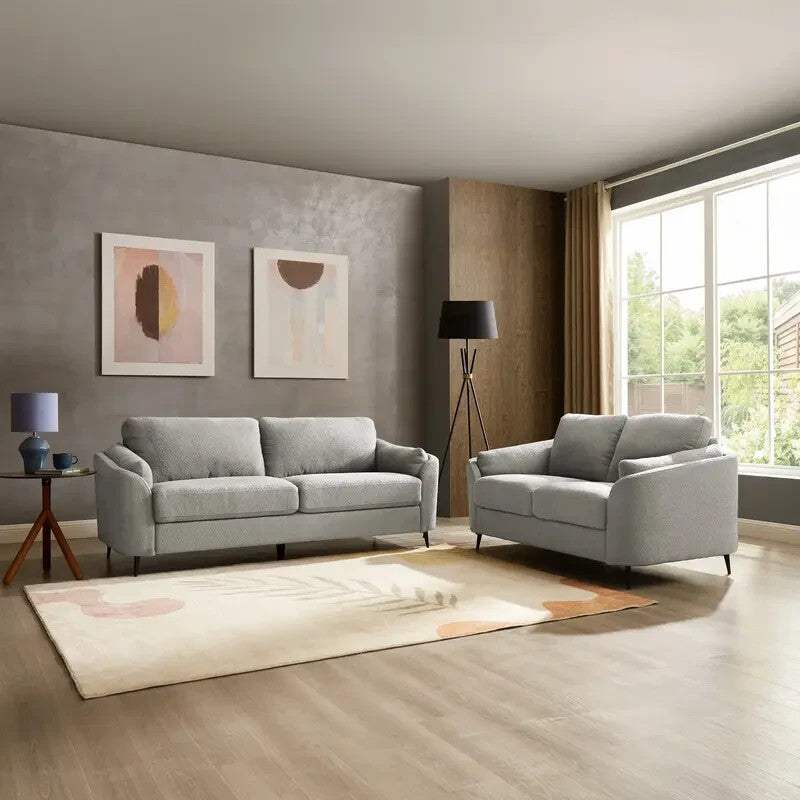 2 Seater Sofa Light Grey Boucle Fabric with Metal Legs Small Lounge