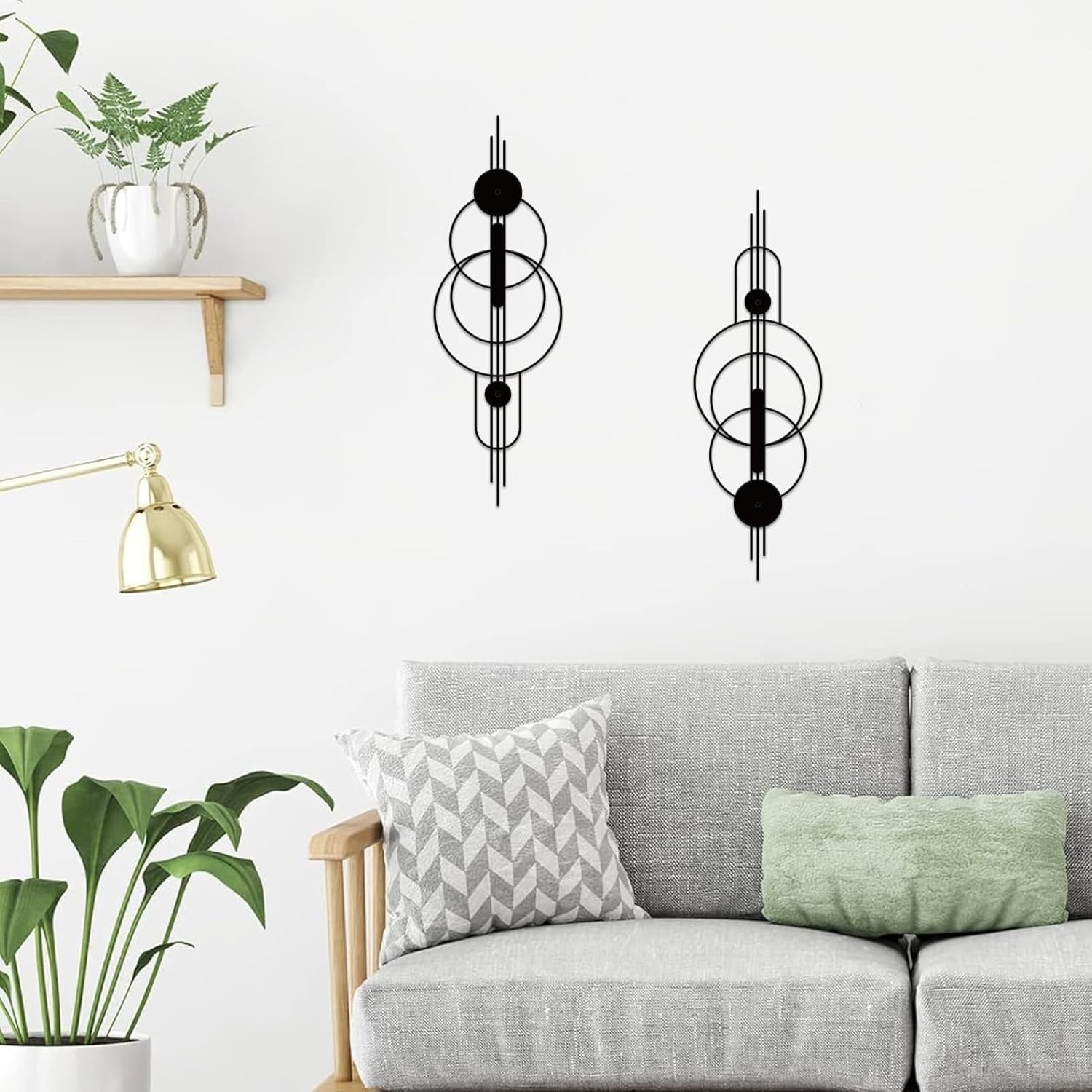 Set of 2 Small Metal Wall Art Black Geometric 15.7x5.1in