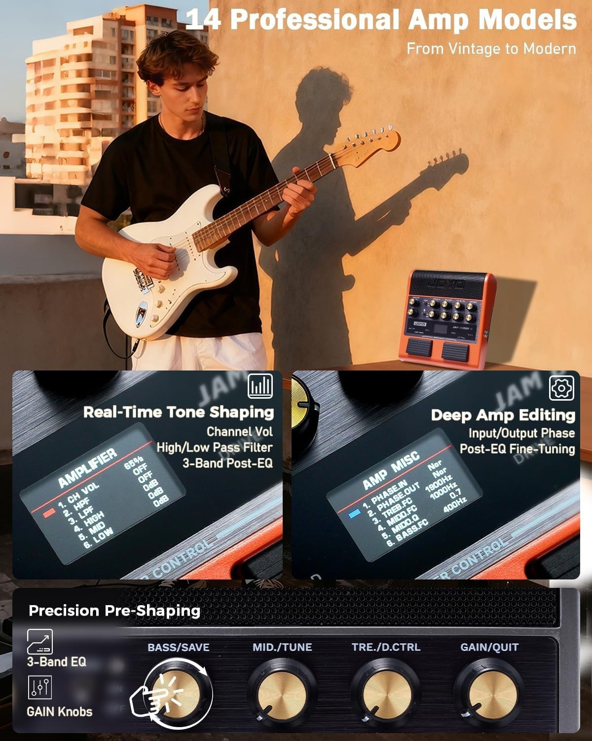 Portable Guitar Amp 10W Multi Effects Bluetooth Looper Drum