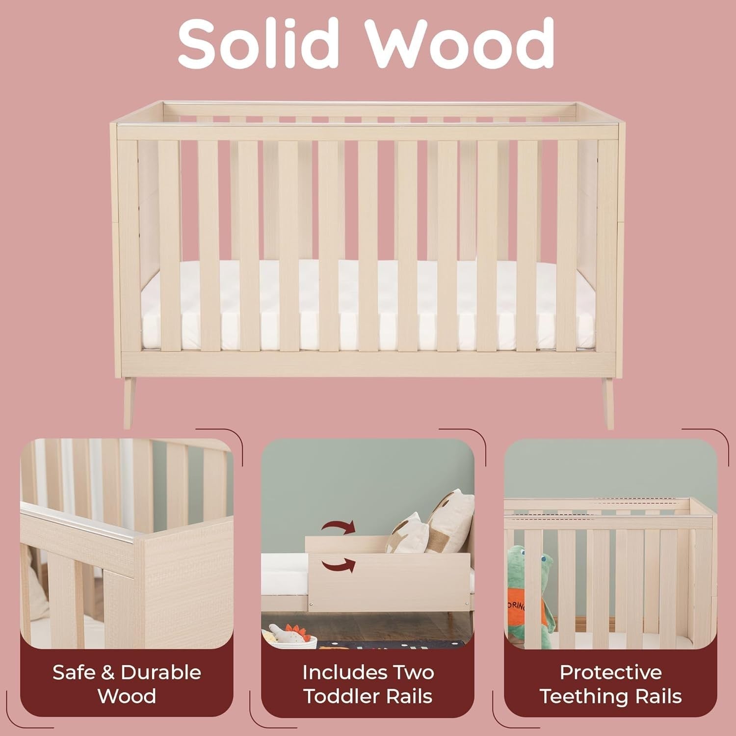 Convertible Mini Toddler Bed Baby Cot Bed and Sofa Adjustable Mattress Height