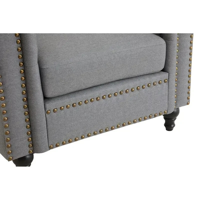 Grey Chesterfield Armchair – Button Tufted Fabric Chair, Classic Accent