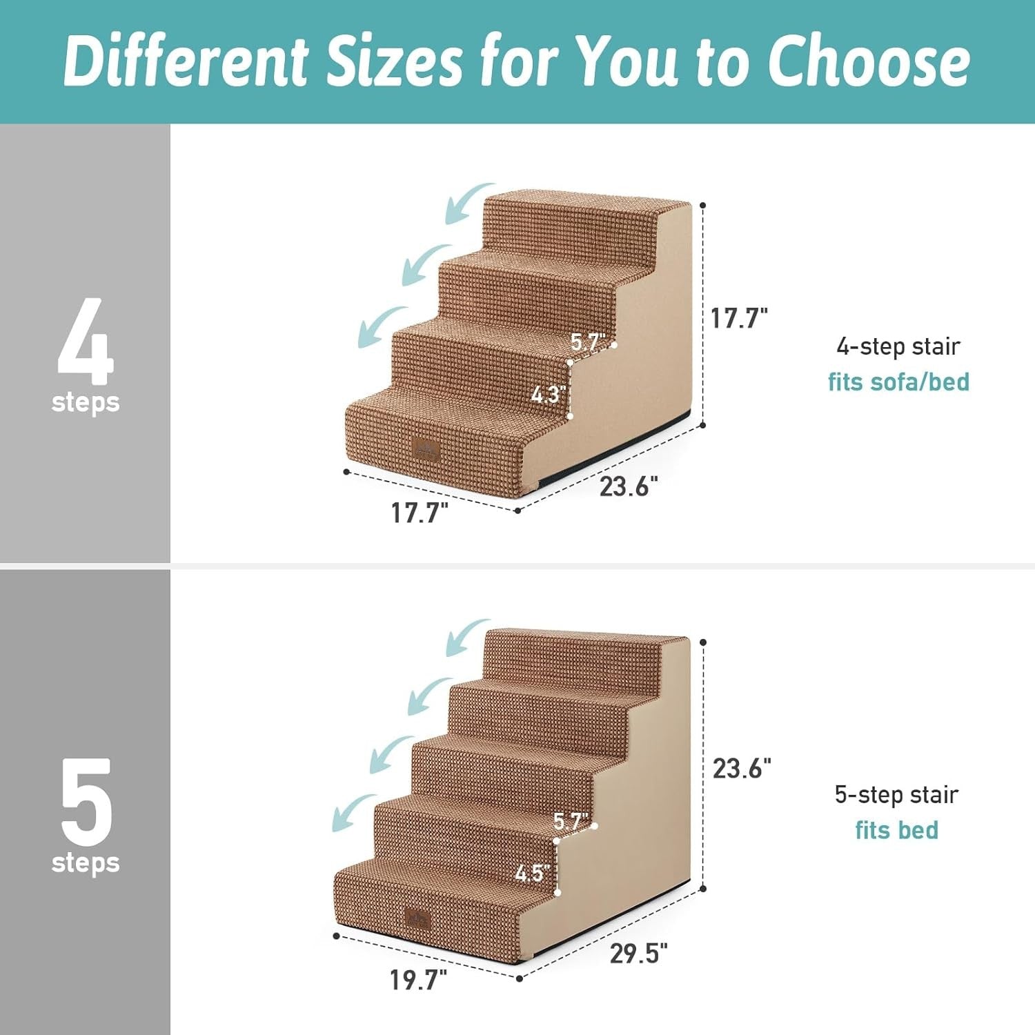 Wide Dog Stairs Non-Slip Pet Steps for Small Dogs Cats Puppy 75x50x60cm