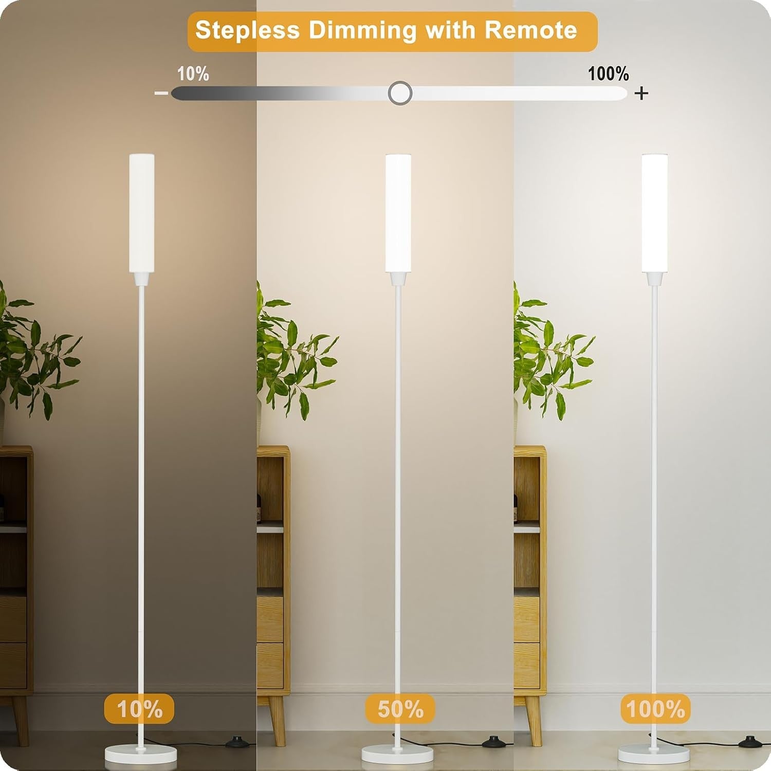 Dimmable LED Floor Lamp Remote Control White Standing Corner Light