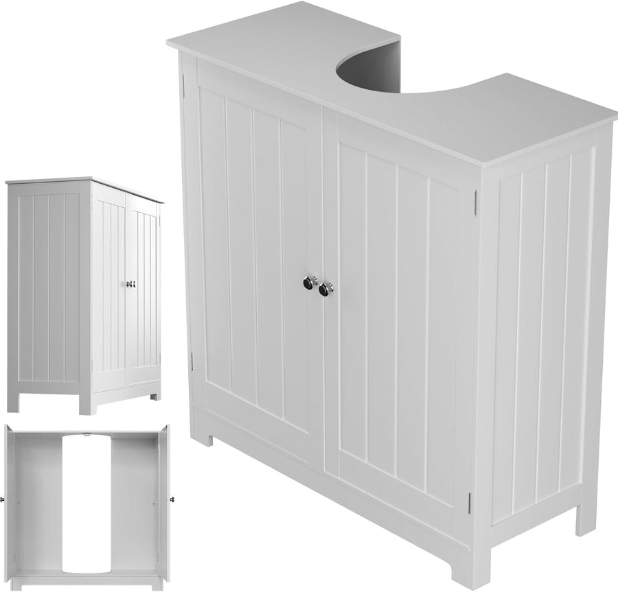 White Under Sink Bathroom Cabinet – 2 Door Storage Unit with U Cut Out 60x60cm