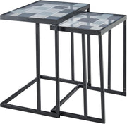 Space Saving Glass Coffee Table Square Side Sofa Table C-Shape Nesting Frame
