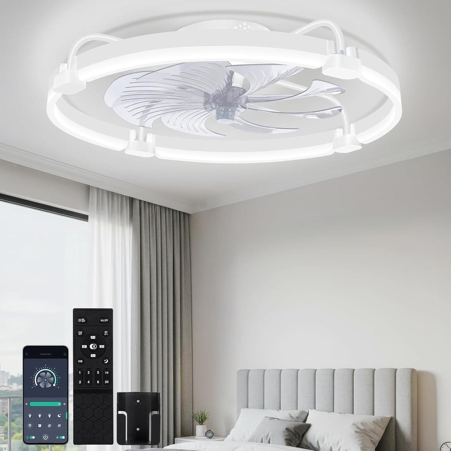 60CM Ceiling Fan with Light, 6-Speed, Remote, Reversible, White, LED