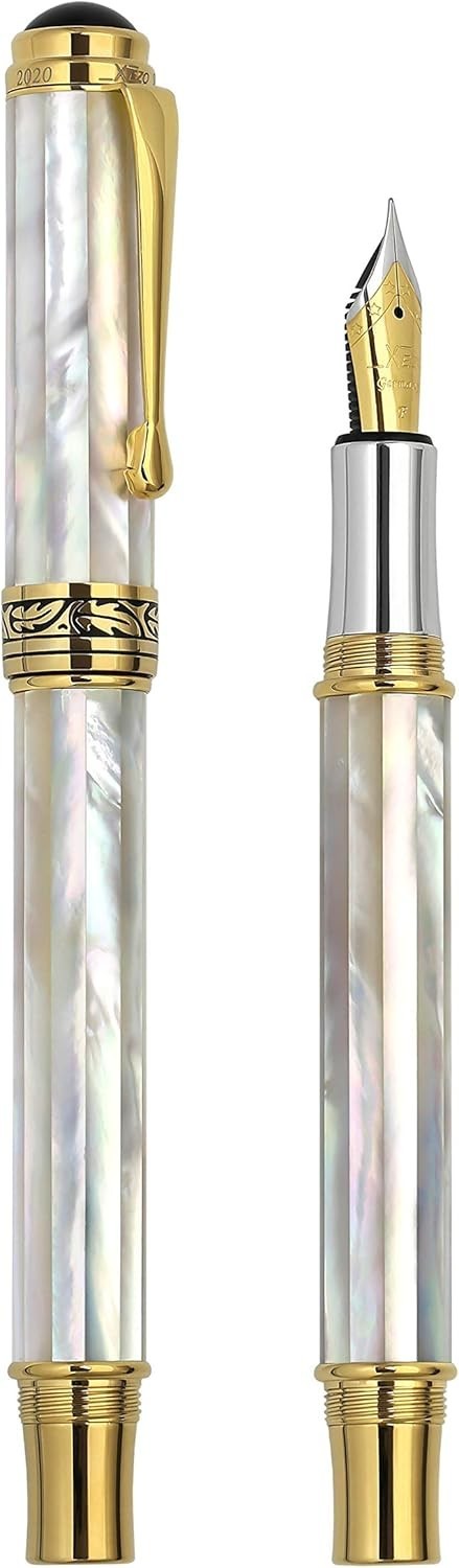 Luxury White Mother of Pearl Fountain Pen Fine Nib Refillable 145mm