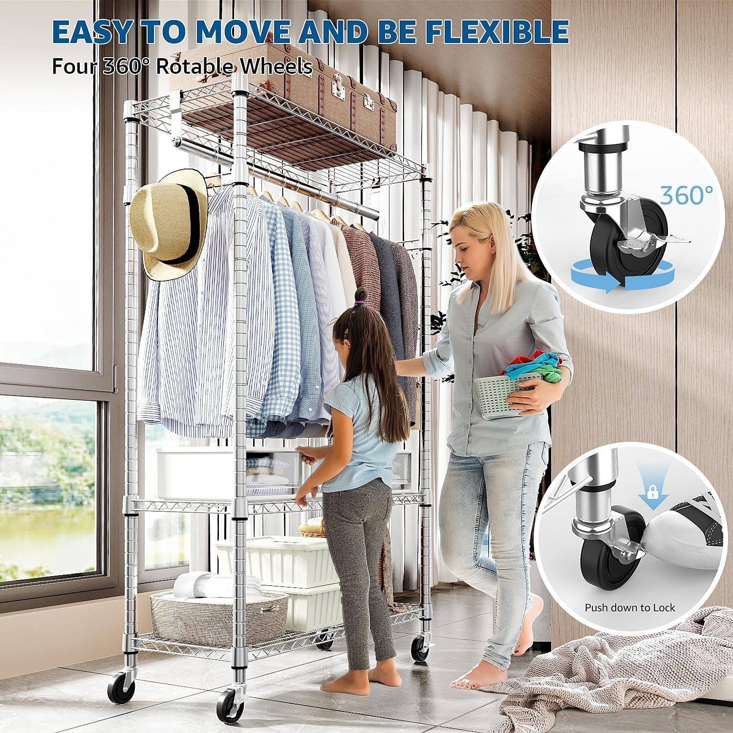Heavy Duty Chrome Garment Rack with Wheels – 3 Tier, 189cm