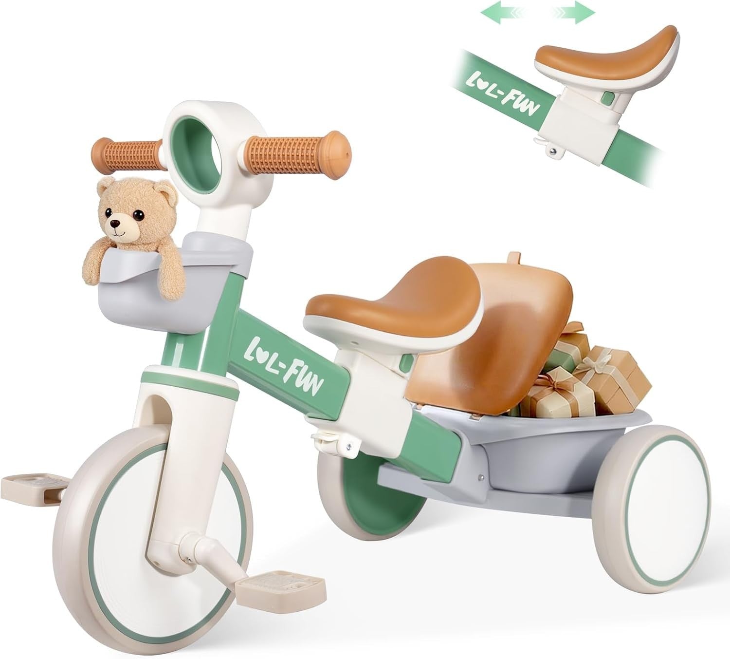 Kids Tricycle Toddler Bike Adjustable Seat Storage Baskets 1-4 Years