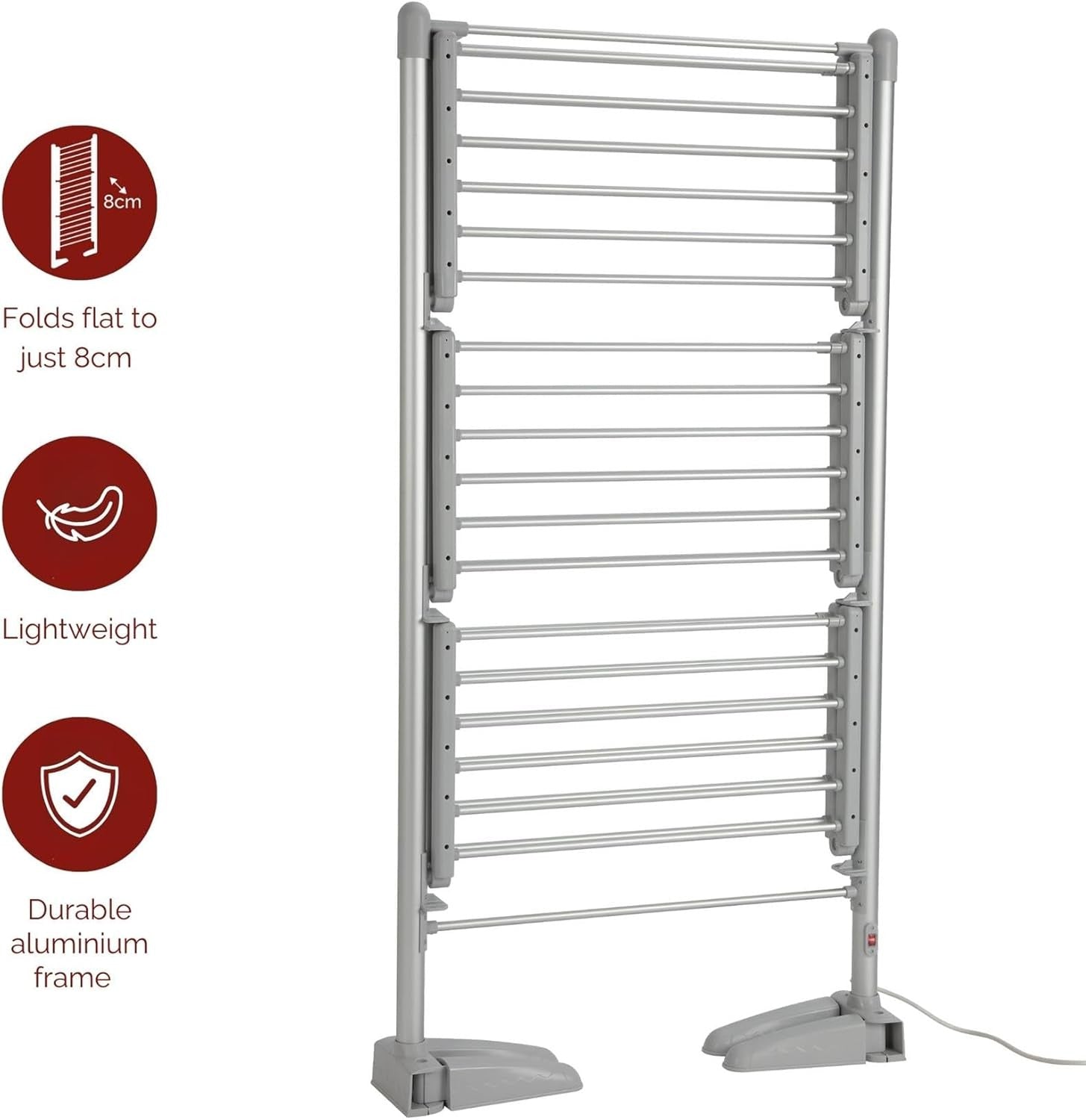 3 Tier Heated Clothes Airer Electric Drying Rack 36 Heated Rails Indoor
