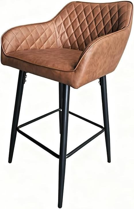 PU Leather Bar Stools with Armrest & Footrest – Brown L-Shape