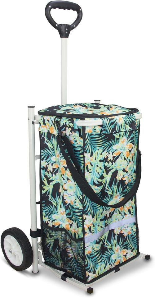 Foldable 45L Shopping Trolley Cart w/ Insulated Bag & 2 Wheels Tropic