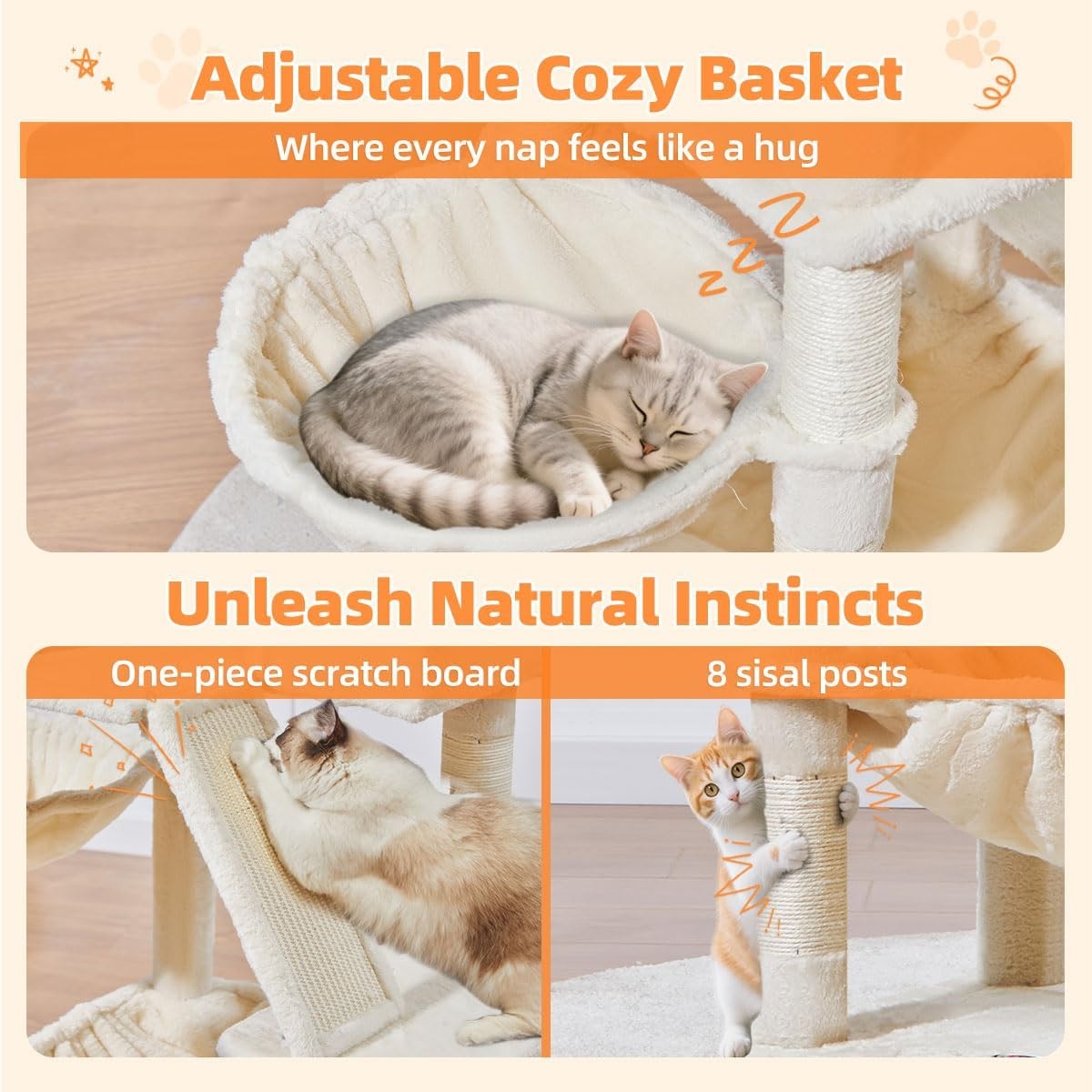 146cm Cat Tree Tower Multi Level Scratching Post Indoor with Hammock