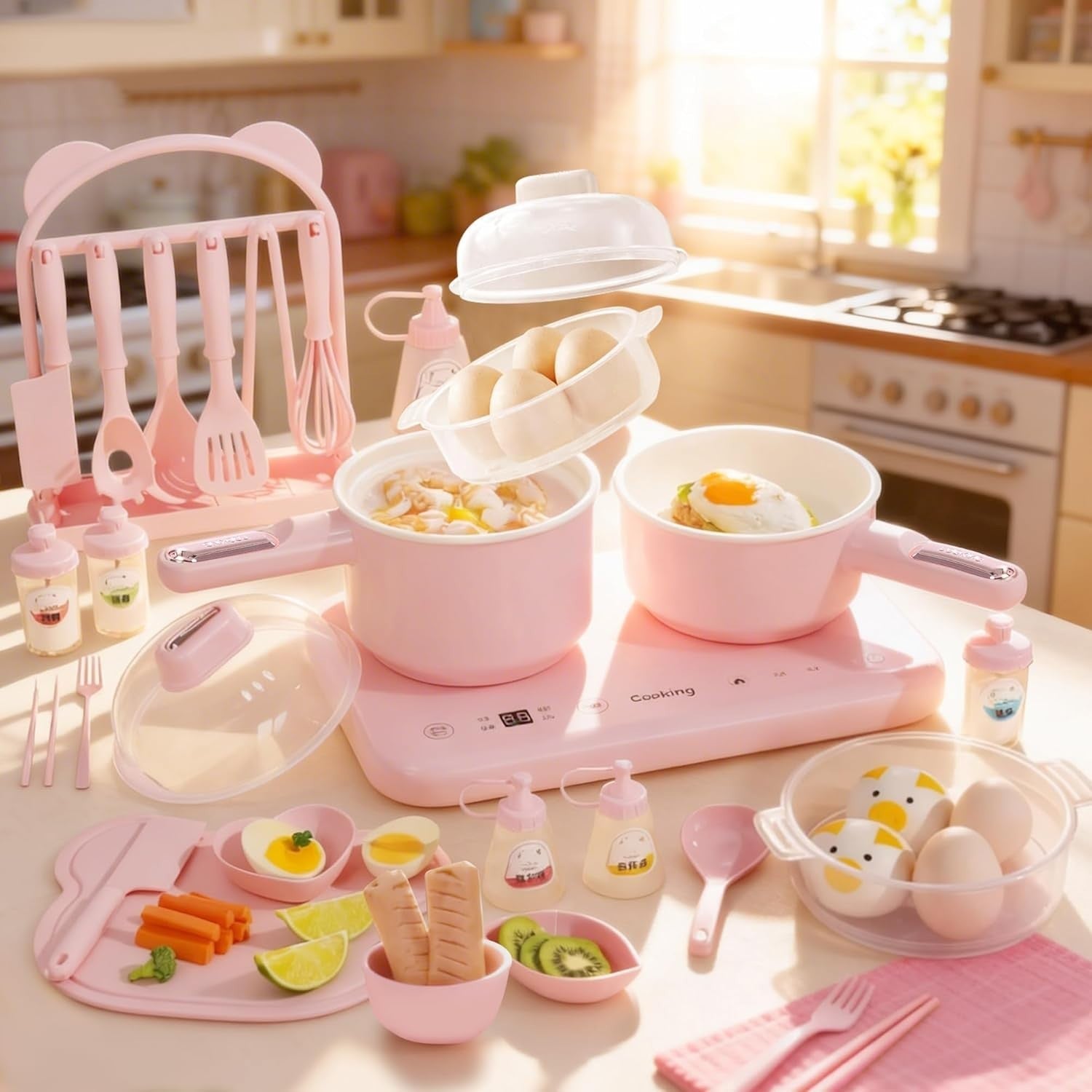 Kids Electric Cooking Set Double Hob Kitchen Toy Cookware 40 Pieces