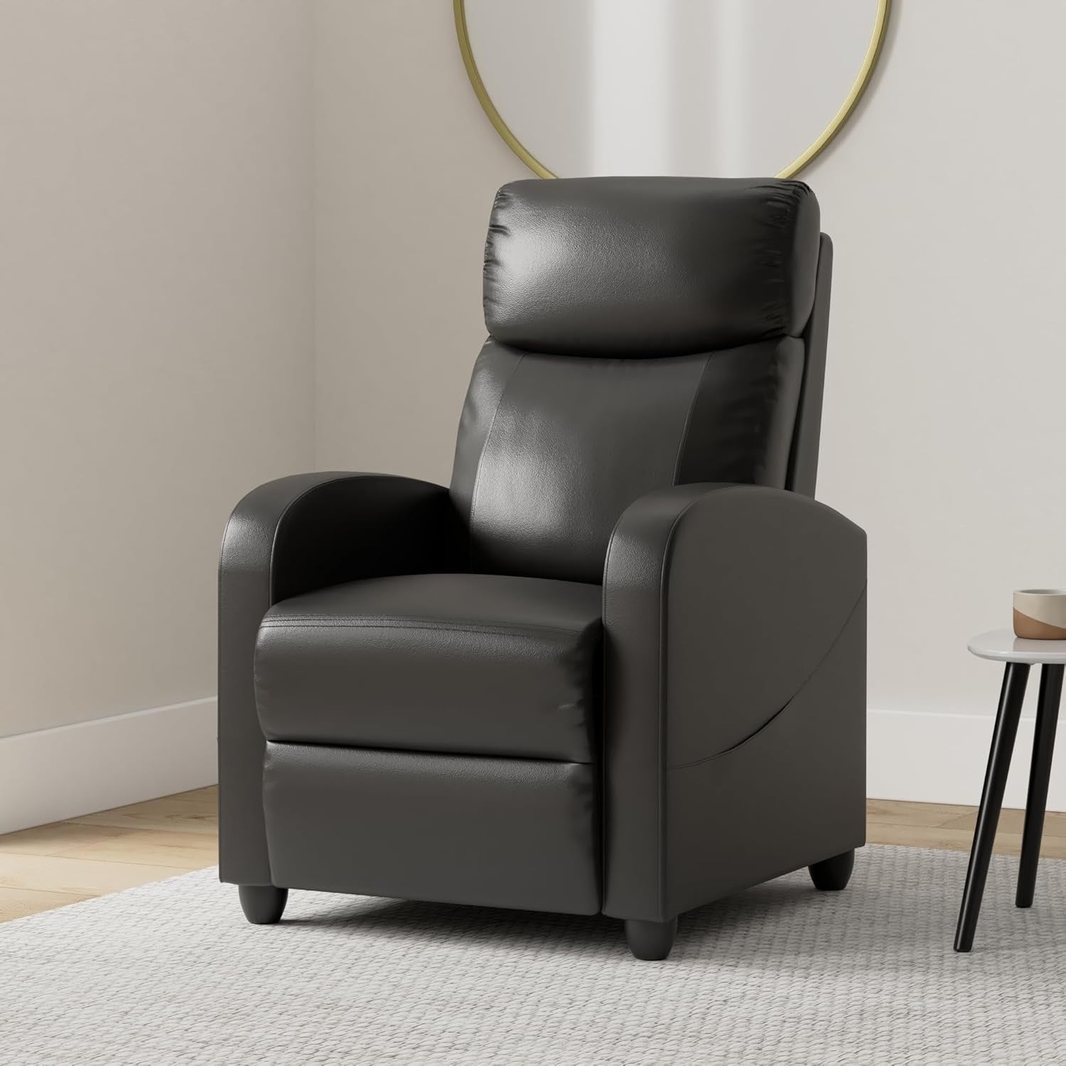 Recliner Armchair Black PU Leather Lounge Chair Adjustable Back & Footrest