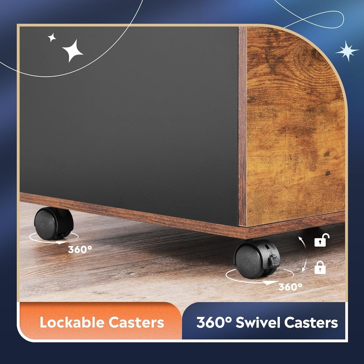 Rustic Brown Mobile File Cabinet 80x40x63cm Lockable Drawers Shelf