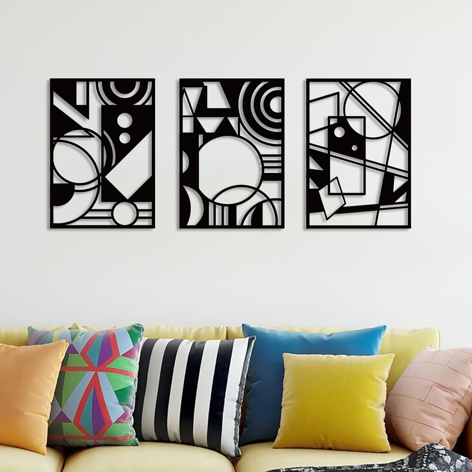 Large Abstract Metal Wall Art Set Modern Geometric Hanging Decor Black