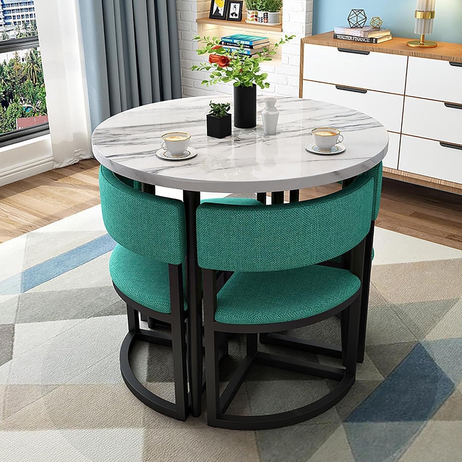 Compact Round Office Table Set – 80cm Meeting Desk with 4 Padded Chairs
