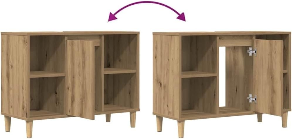 Artisan Oak Bathroom Cabinet with Door & Shelves | Modern Under Sink Vanity Unit