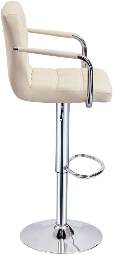 Beige Swivel Bar Stool with Armrest Adjustable Height Kitchen Counter Chair