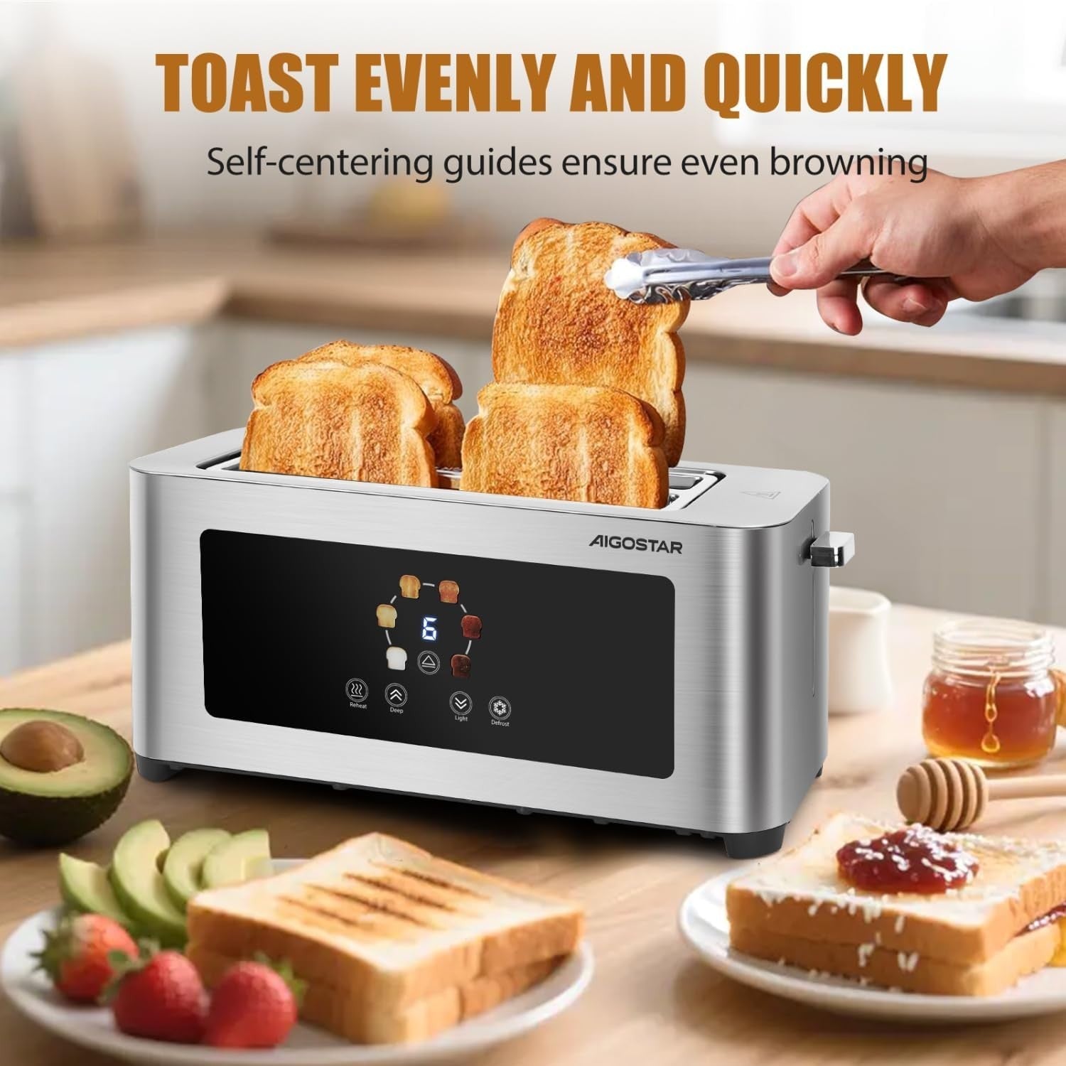 4-Slice Long Slot Toaster Stainless Steel Digital Touch Extra-Wide Slots