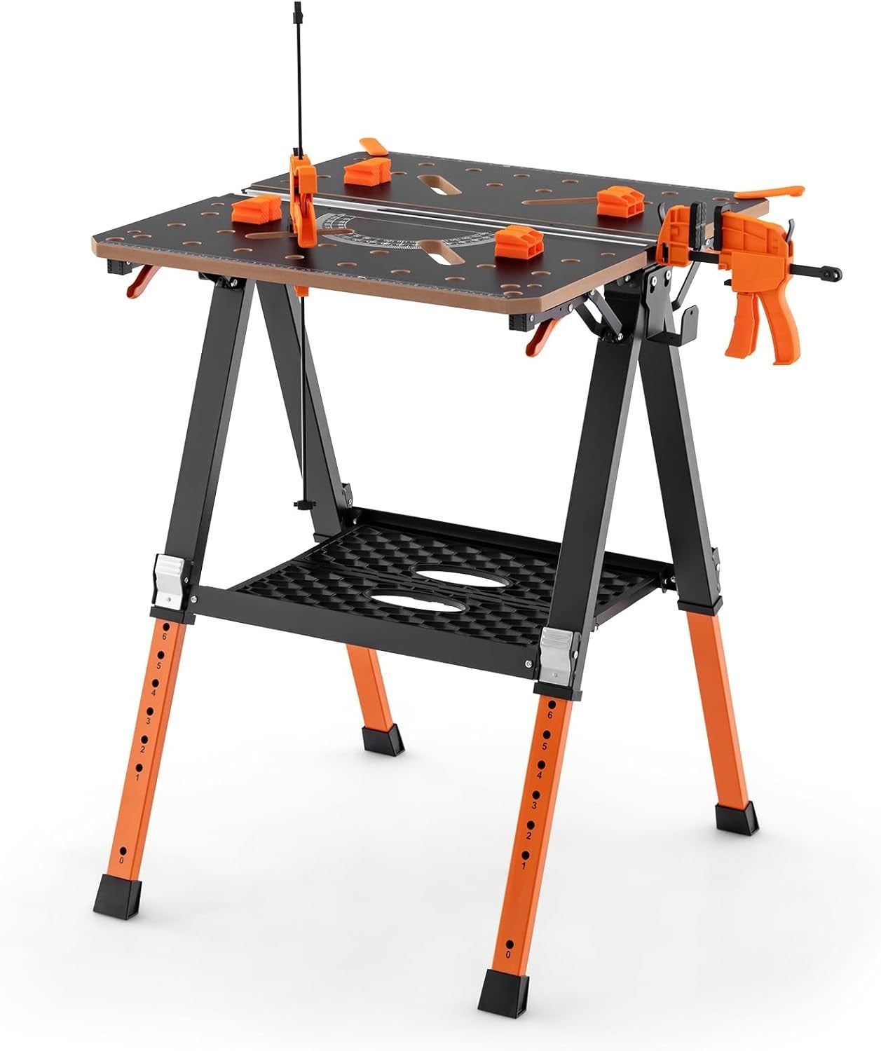 Folding Workbench 8-Height Adjustable Flip-Top Table with Clamps & Shelf