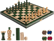 Luxury 35cm Wooden Chess & Draughts Set | Folding Board | Handmade Green Set