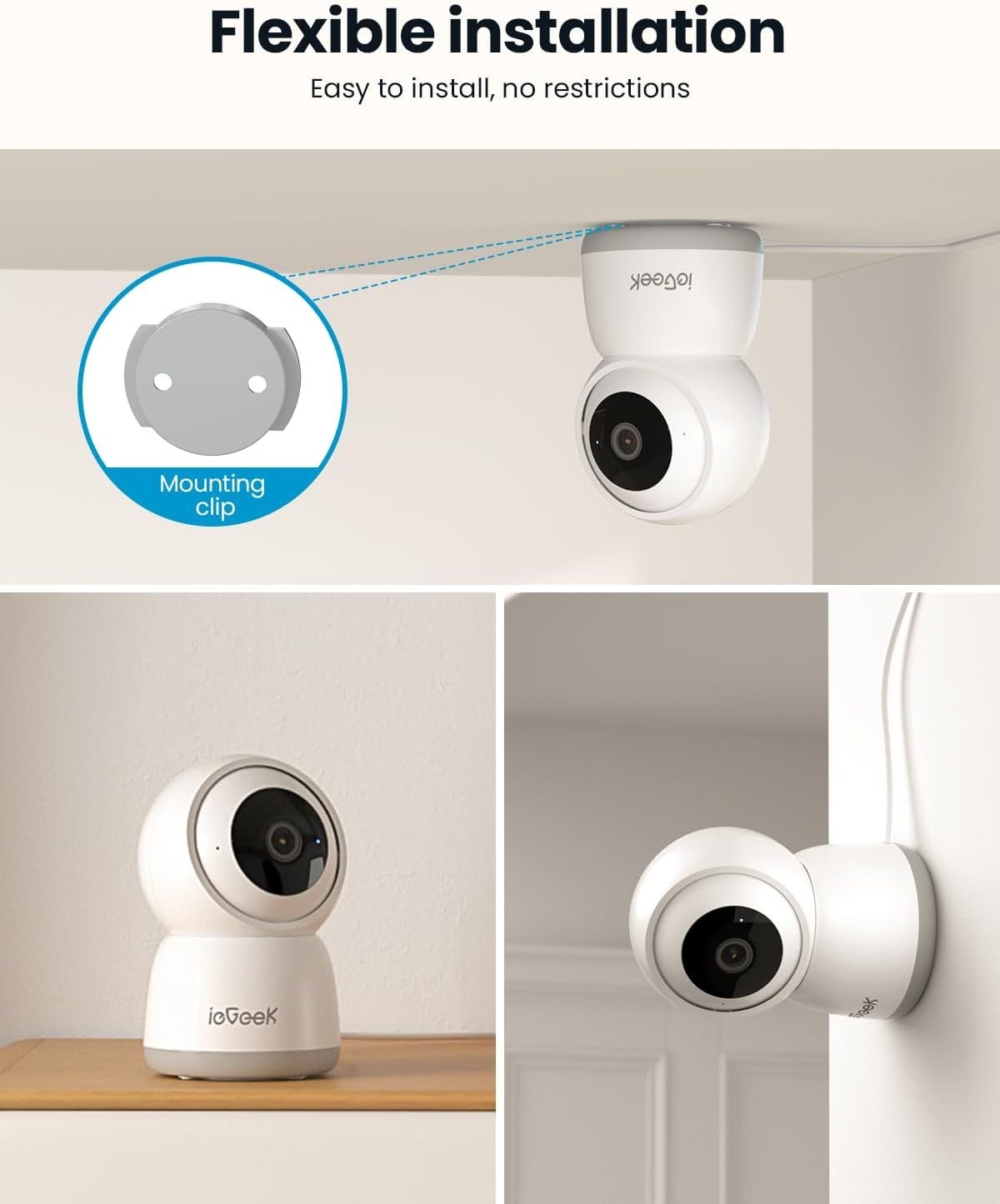 2 Pack 2K Indoor Security Cameras 360° PTZ WiFi Pet Baby Monitor