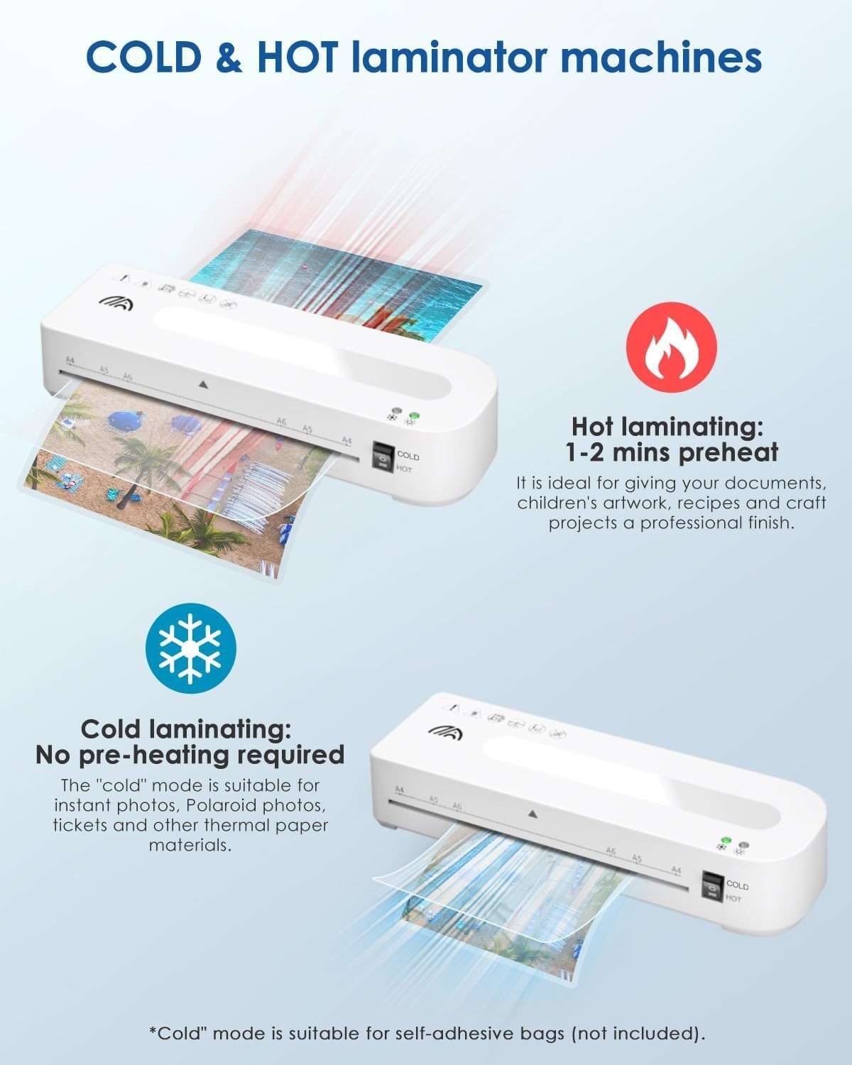 A4 Laminator Hot Cold Fast 90s Warm Up Anti Jam + 50 Pouches