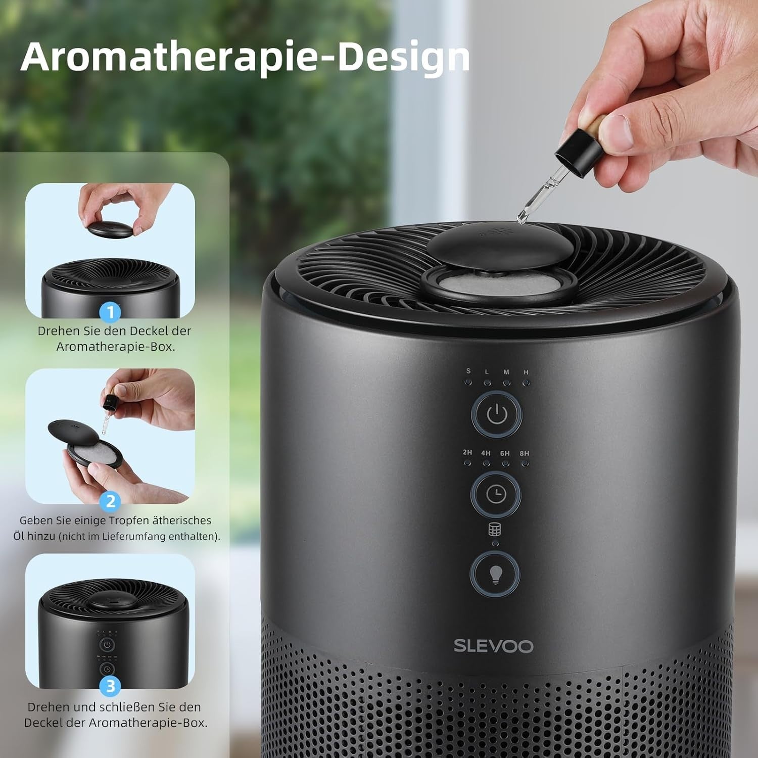 H13 HEPA Air Purifier Bedroom Home Ultra Quiet Aroma Pet Smoke Iron Grey