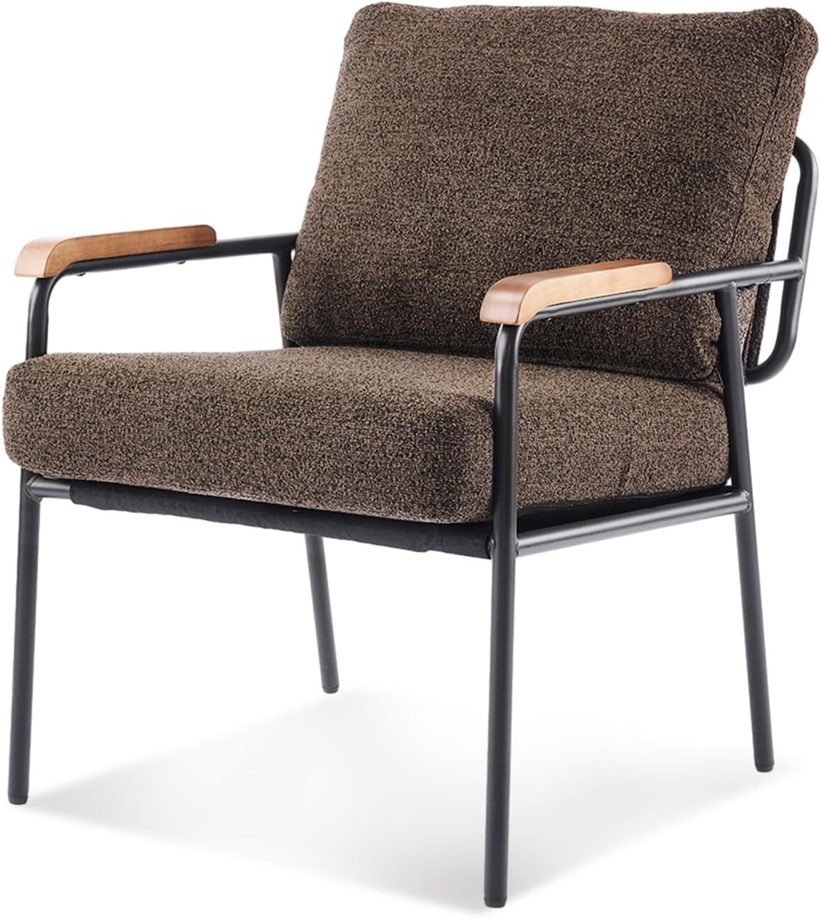 Mid Century Accent Armchair Linen Brown Metal Frame Lounge