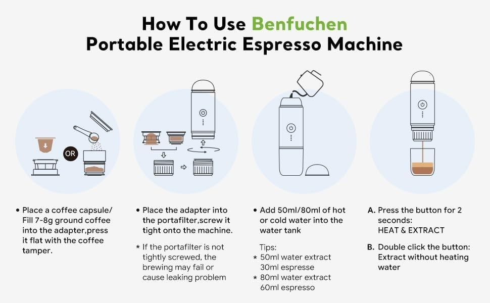 Portable 19Bar Espresso Maker USB-C Self-Heating Travel Coffee Machine White