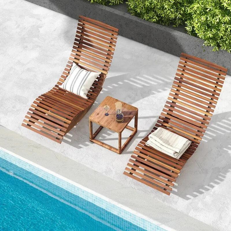 Acacia Wood Outdoor Rocking Chair – Curved Lounger Slatted Seat