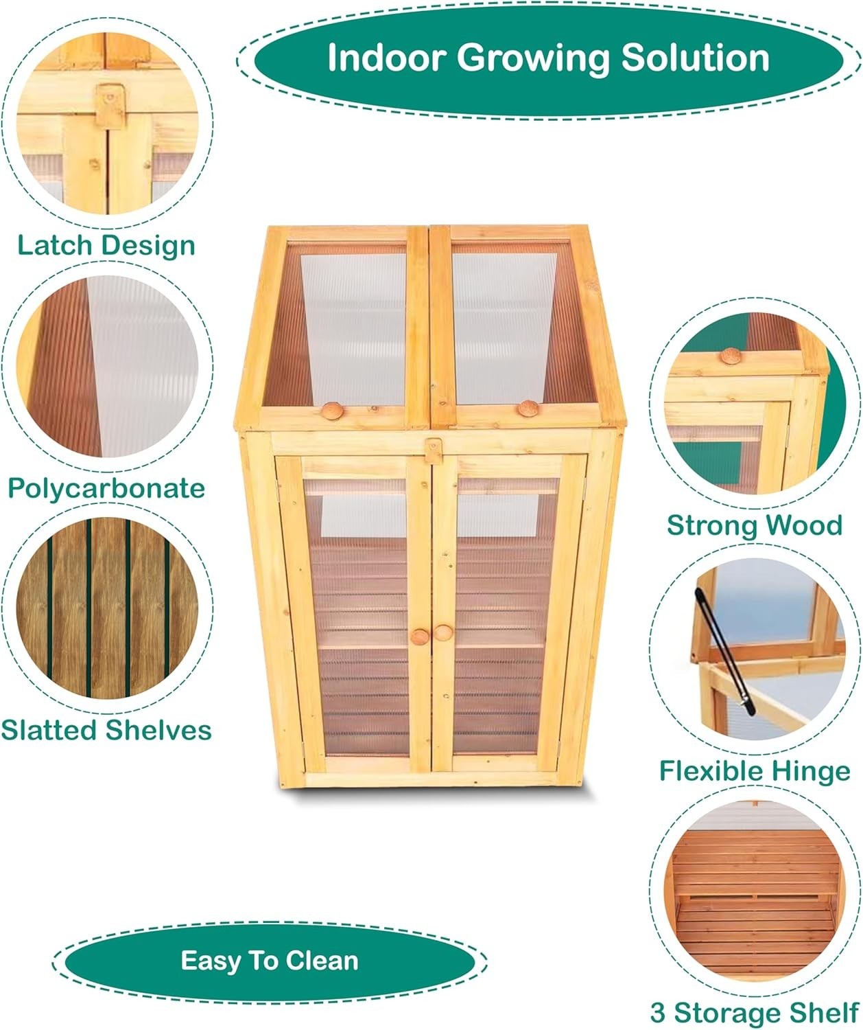 Wooden Cold Frame Mini Greenhouse 69x49x120cm | Polycarbonate Grow House