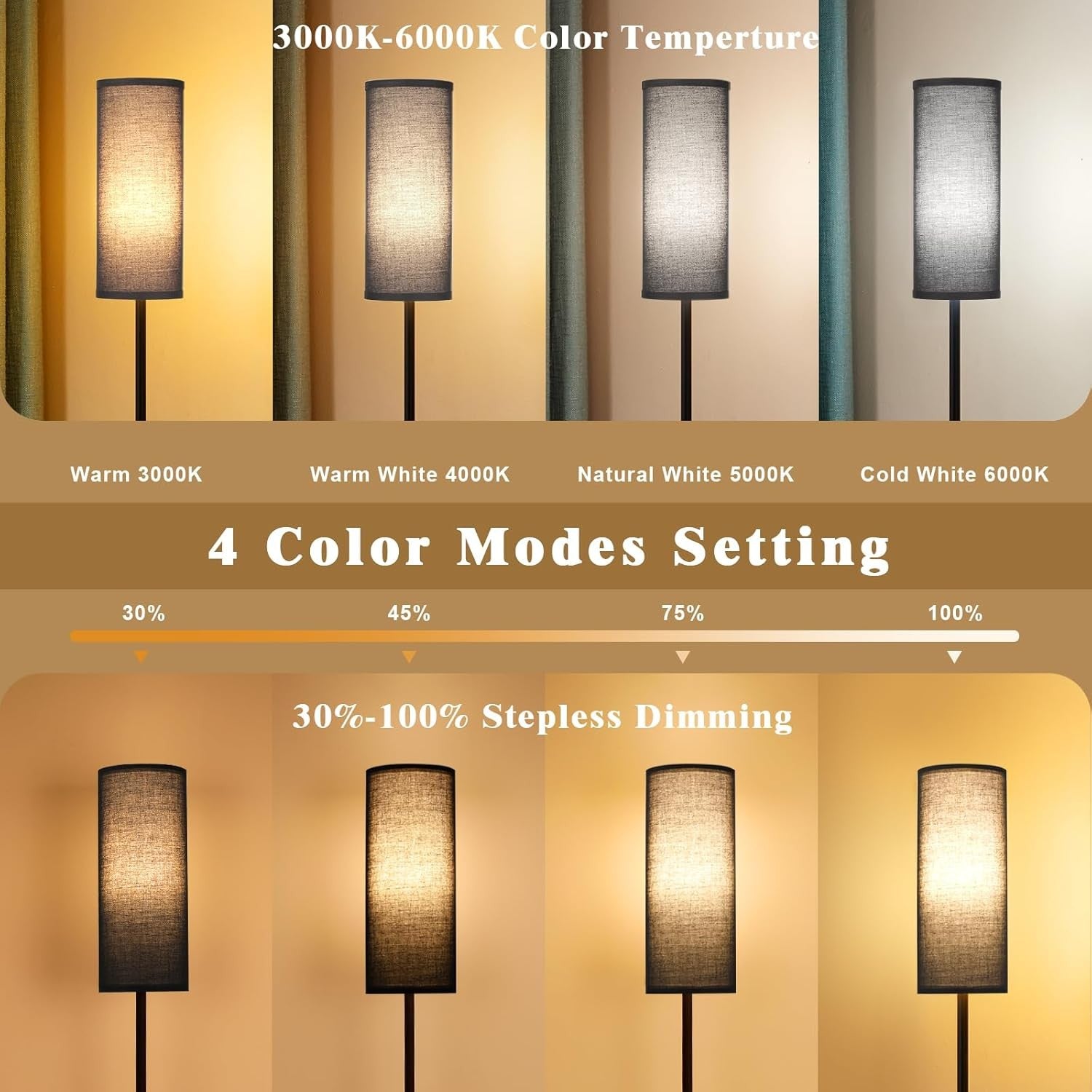 Black Corner Floor Lamp Remote Control Dimmable Standing Light Living Room